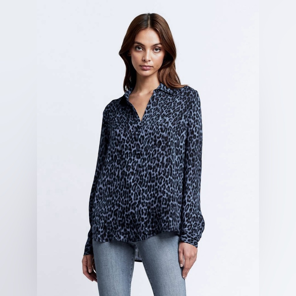 L'AGENCE Cheetah Print Collared Blouse
